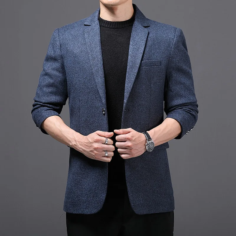 

Autumn Winter New Men's Solid Color Simple Middle Aged Business Gentleman Casual Suit Jacket Coat Male Dress Blazers