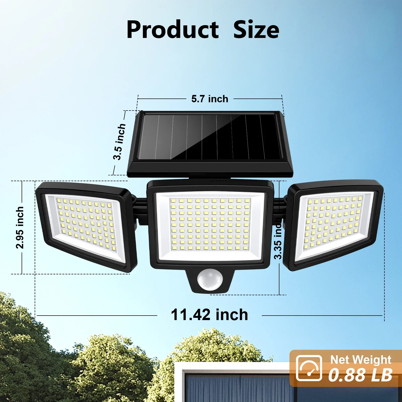 (3/2/1 Pack) 3-Head Solar Outdoor Light, Motion Sensor Security Light with Wireless Remote 3