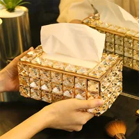 Crystal Glass Tissue Box Cover Home Hotel Car Pen Holder Tools Cosmetic Accessories Desktop Storage Racks Decoration Paper Towel 1