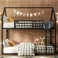 Bunk Beds Twin Over Twin, House Bunk Bed Frame with Ladder and Guardrail, House Shaped with Metal Slats Bunk Beds for Kids 1