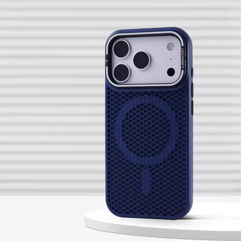 Cellular Grid Cooling MagSafe Case with Wireless Charging and Alloy Lens Holder - Shockproof Cover