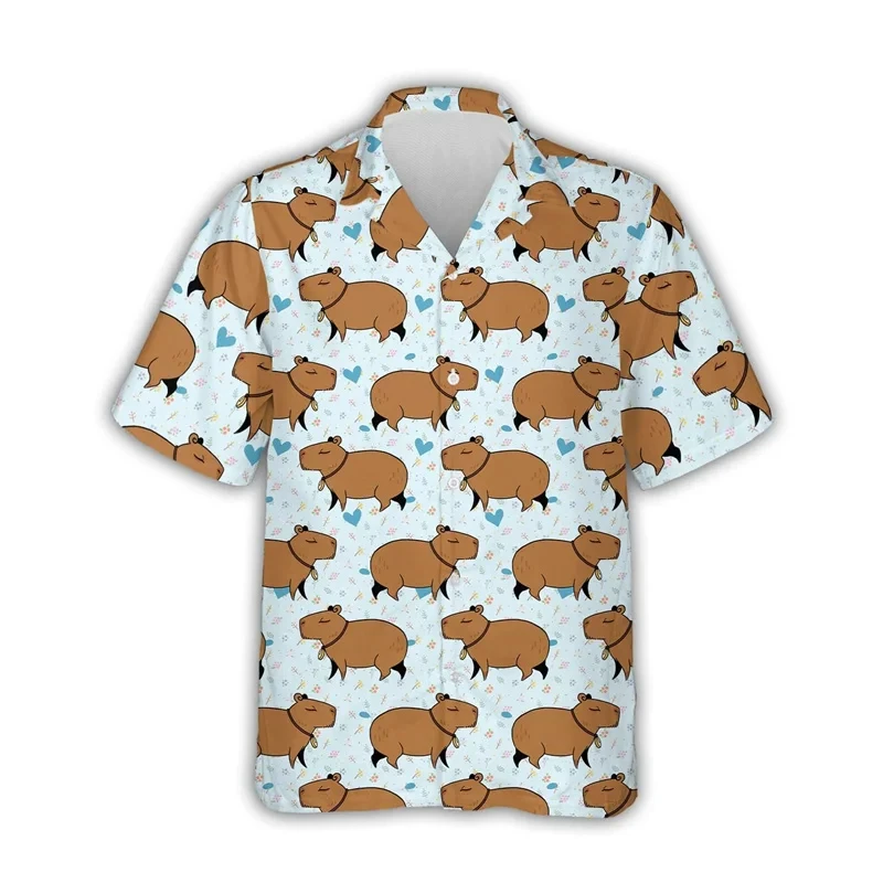 thumbnail image 1 of Las más nuevas camisetas gráficas de capibara para hombres, ropa con estampado 3D, camisa hawaiana de playa Aloha, blusa de manga corta Y2k linda para niños, blusa con solapa, 1 of 5
