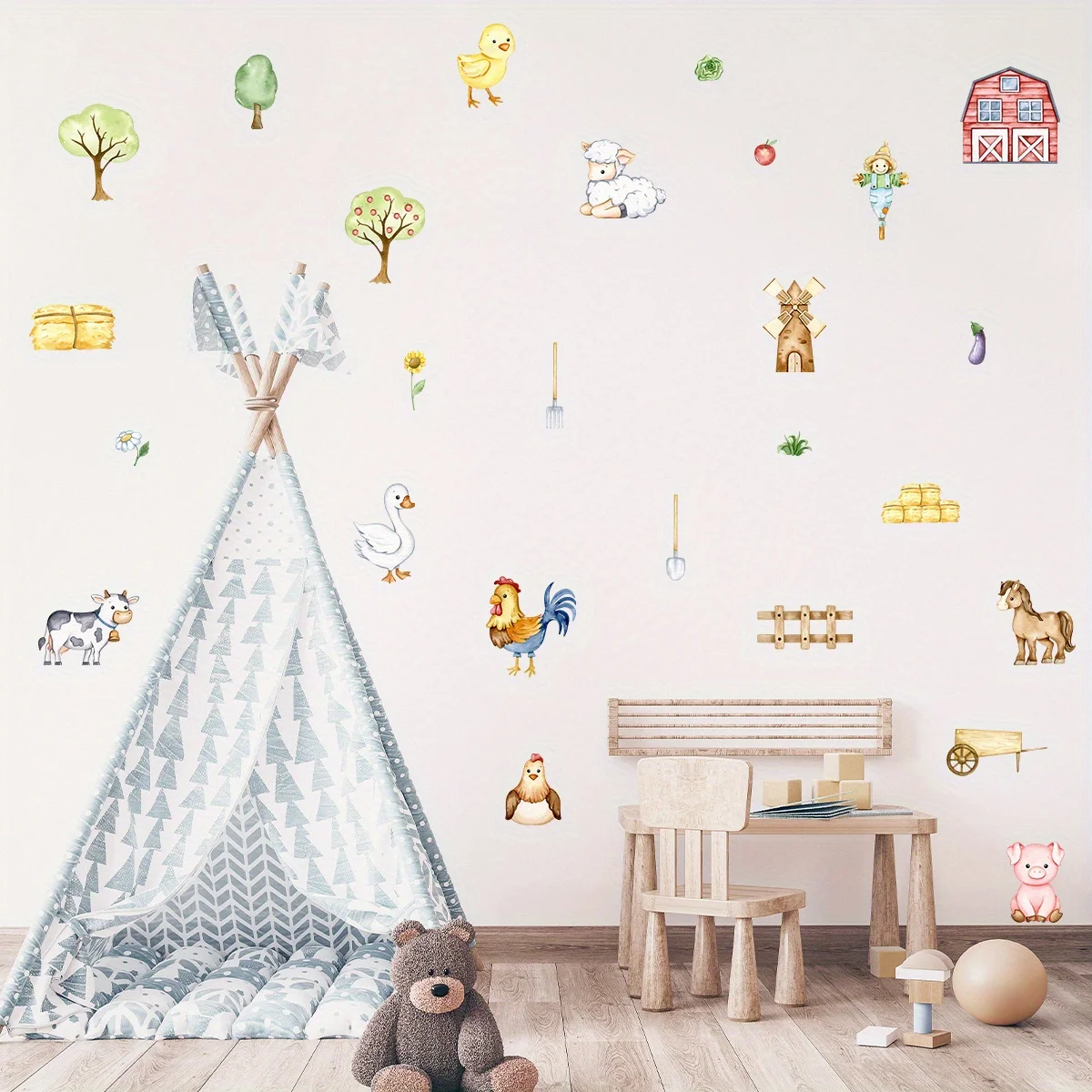 Cartoon Cute Chicken Sheep Tree Farm Wall Stickers for Kids Room Living Room Nursery Background Decoration Wall Decals