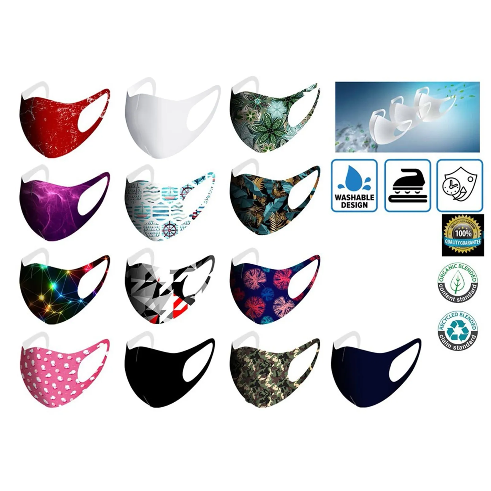 Reusable Colorful Fabric Face Stylish Fashionable Neutral Washable Mask Outdoor Dust-Proof Face Protective Mask Reusable face mask
