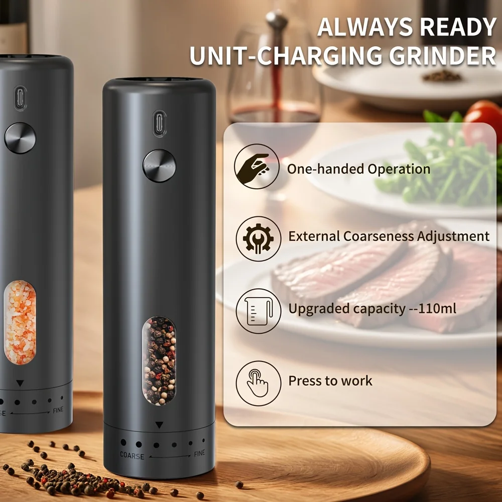 USB Rechargeable Electric Pepper Grinder-ABS Body, Adjustable Coarseness, One-Button Operation Ideal Kitchen Essential