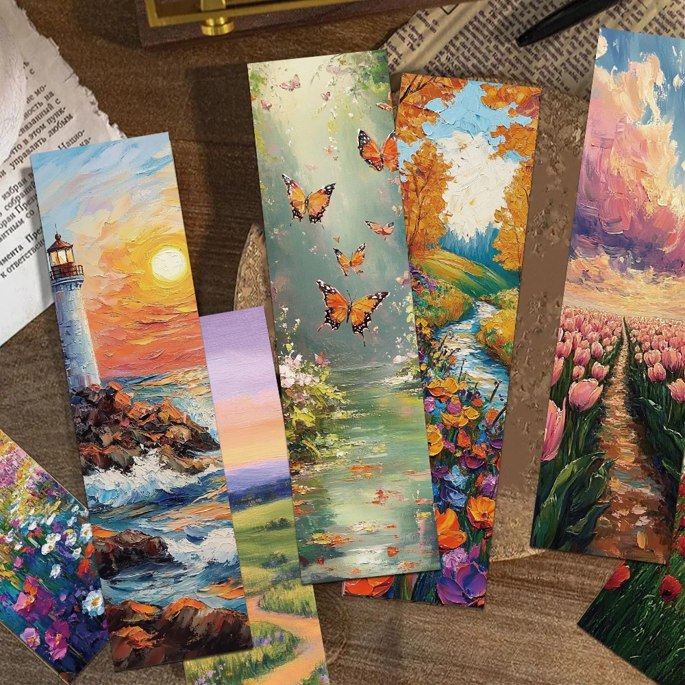 30pcs Romantic Oil Painting Bookmarks For Reading DIY School Stationary