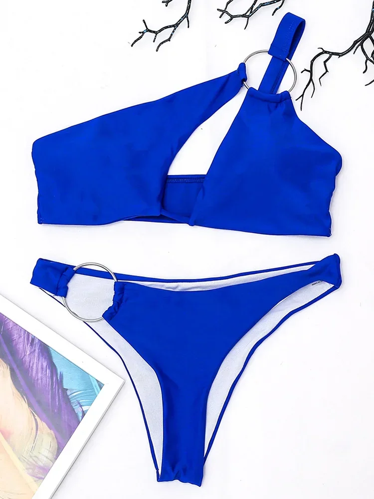 Asymmetric One Shoulder Cut Out Bikini Women Swimwear Female Swimsuit Two-pieces Bikini set High Cut Bather Bathing Suit Swim
