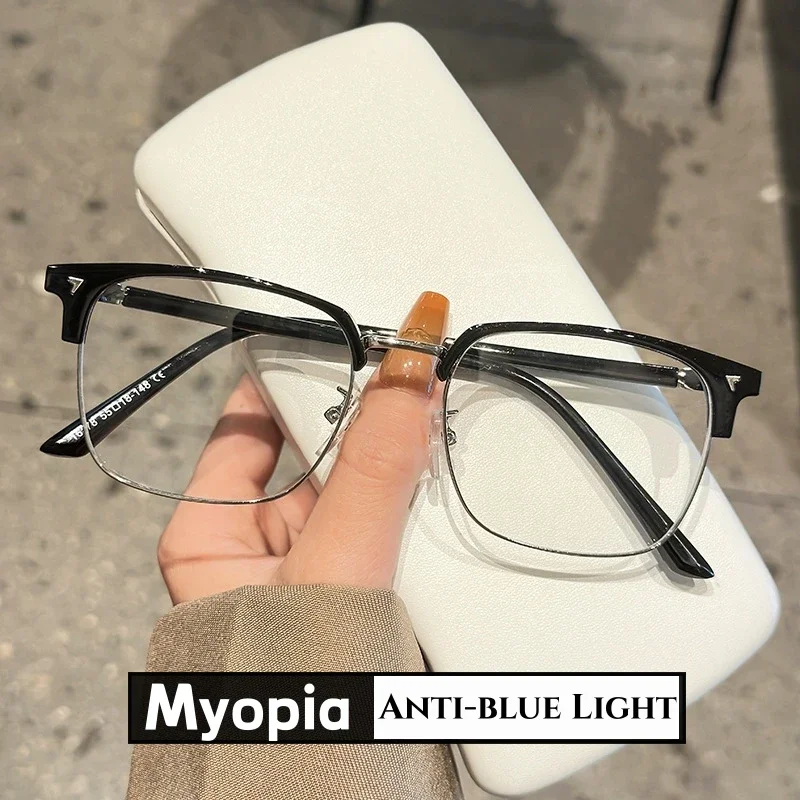 

Trendy Metal Frame Myopia Glasses Men Women Blue Light Blocking Computer Eyewear Unisex Near Sight Eyeglasses Diopter 0 To -4.0