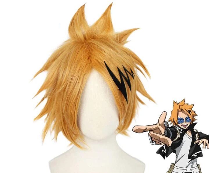 

Парик с головным убором из аниме Моя геройская Академия каминари денки, термостойкие волосы из искусственных волос в стиле боку, без героев ...