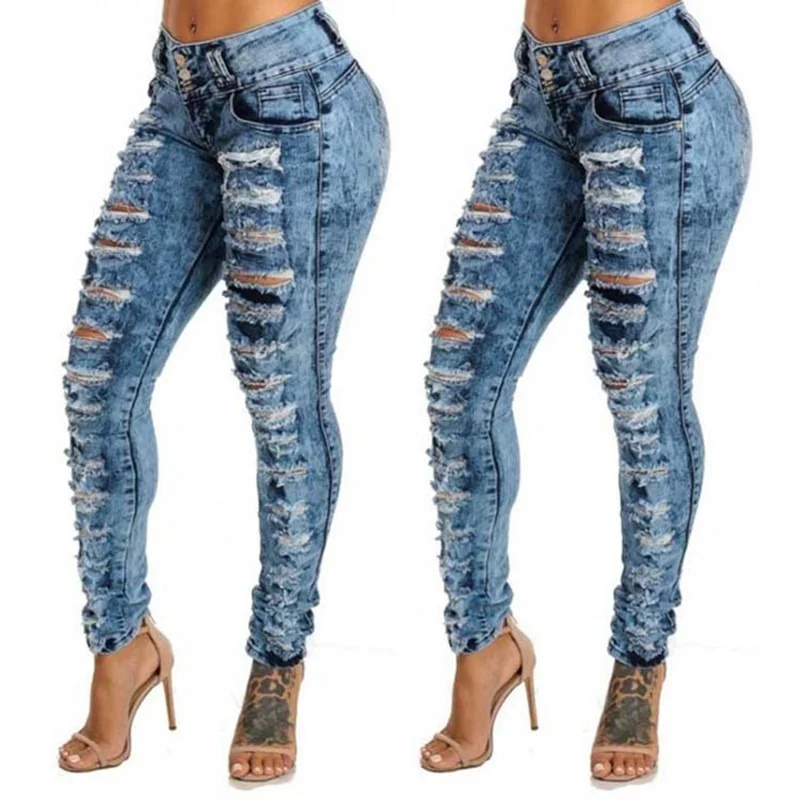 High Waist Pencil Women Pants 2021 Spring and Autumn Women's Jeans European/American Cargo Pant Ripped Trousers for Female Pop