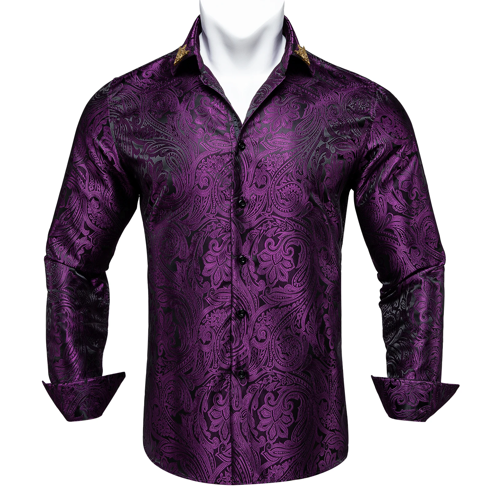 Plum Purple Floral Paisely Luxury Men Shirts Free Shipping Spring Fall Shirt For Man Wears Long Sleeves High Quailty Male Tops