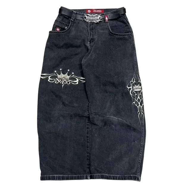 Mergulhe na Nostalgia com Jeans JNCO Y2K: Calças Hip Hop Baggy Bordadas Retro
