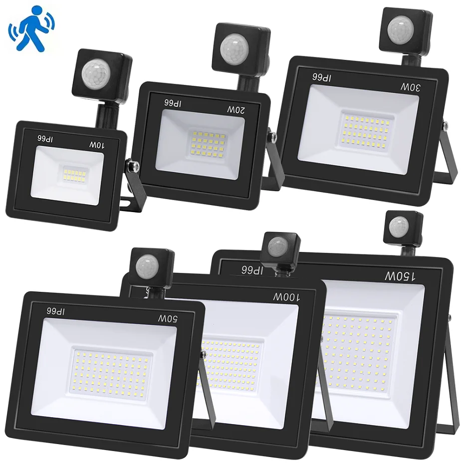 LED Motion Sensor Floodlight AC 220V Outdoor Projector Spotlight IP66 Waterproof Wall Lamp 10W 20W 30W 50W 100W Flood Light