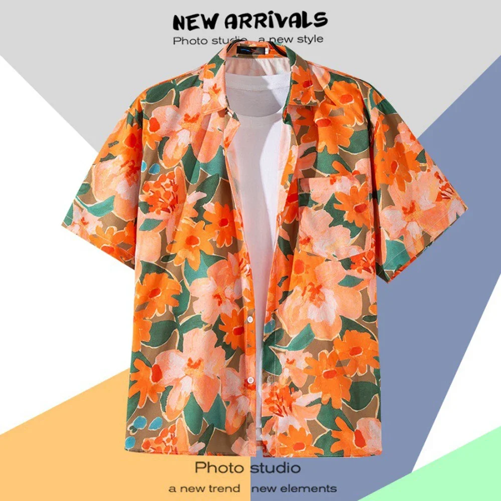 Men's Hawaiian Shirt Oversized Casual Fashion Leaves Printing Beach Y2k Vintage Short Sleeved Shirt Summer Holiday Clothing