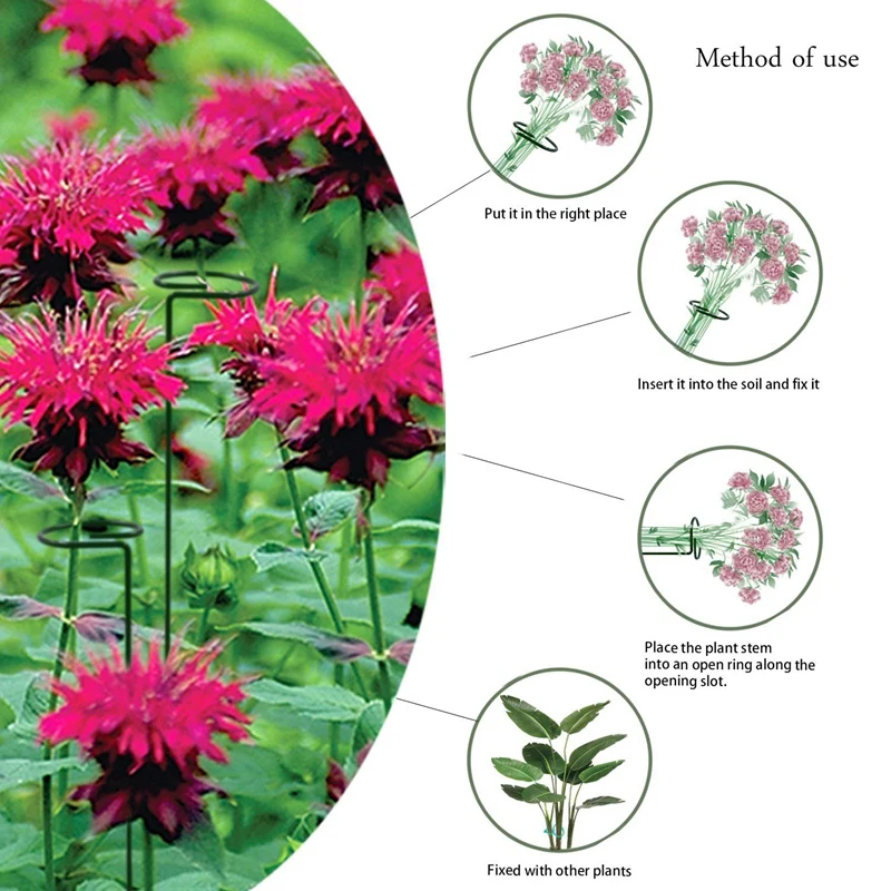 15Pack Garden Plant Support Stakes Single Stem Support Stake Plant Cage Support Rings Flowers Stem Upright Plant Growing