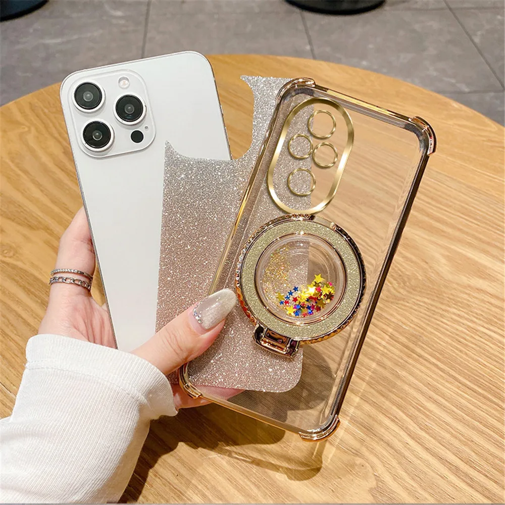 Magnetic Quicksand Gradient Glitter Phone Case with Shockproof Soft Silicone Stand