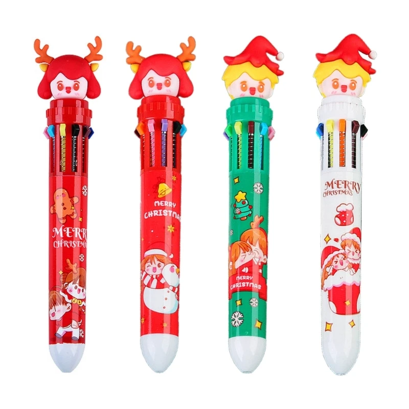 Multicolor Ballpoint Pen 10-Color-in-1 Christmas Party Favor for Student Writing DIY Scrapbooking Color-coding for Key Dropship