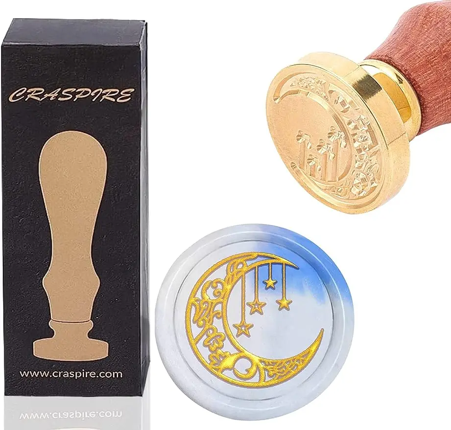 

1PC Moon Wax Seal Stamp Moon and Stars Vintage Sealing Wax Stamps Moon 25mm Removable Brass Seal Stamp with Wood Handle