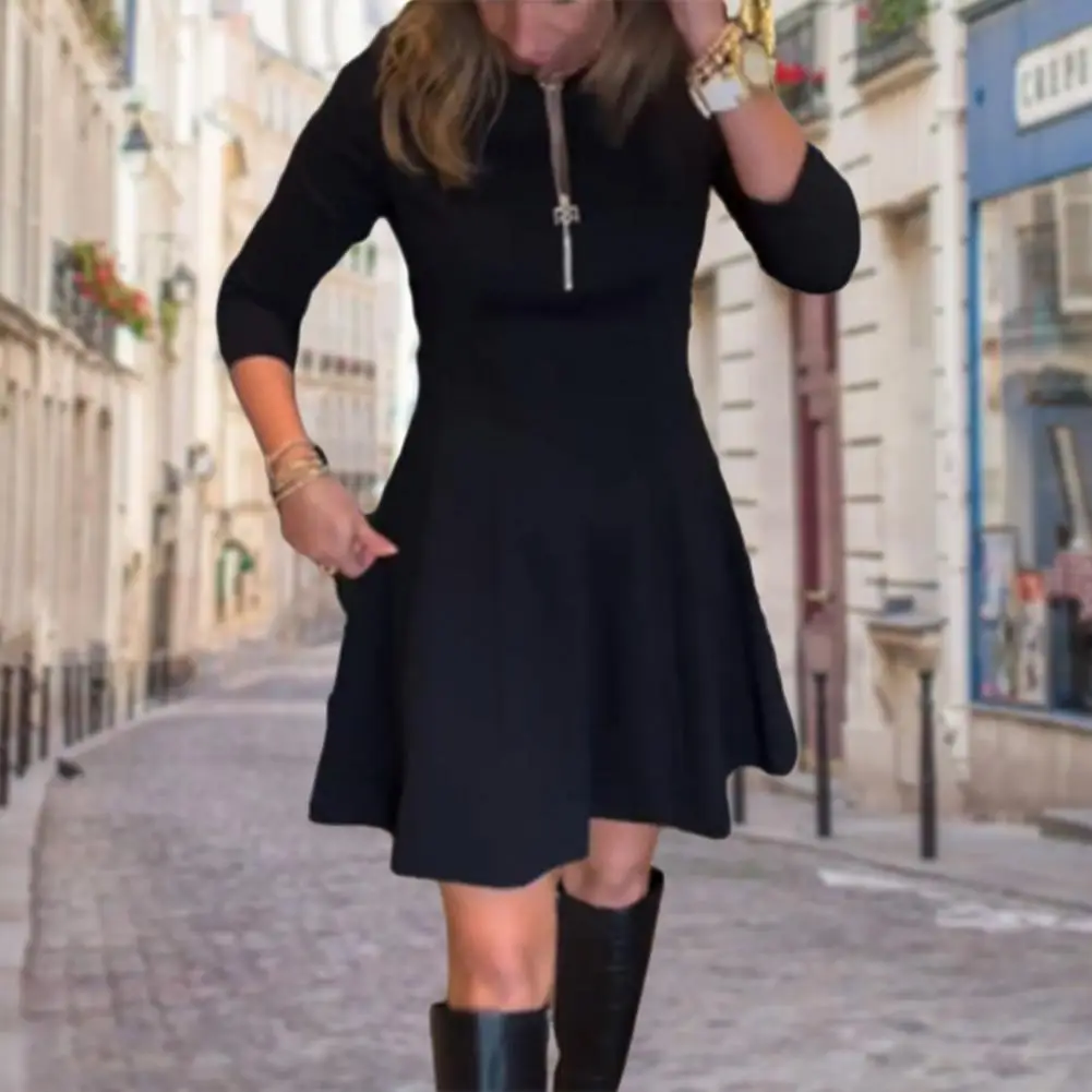 

Юбка-трапеция Женская однотонная, элегантное платье-трапеция мини с длинным рукавом, на молнии, мягкое дышащее, осень-весна