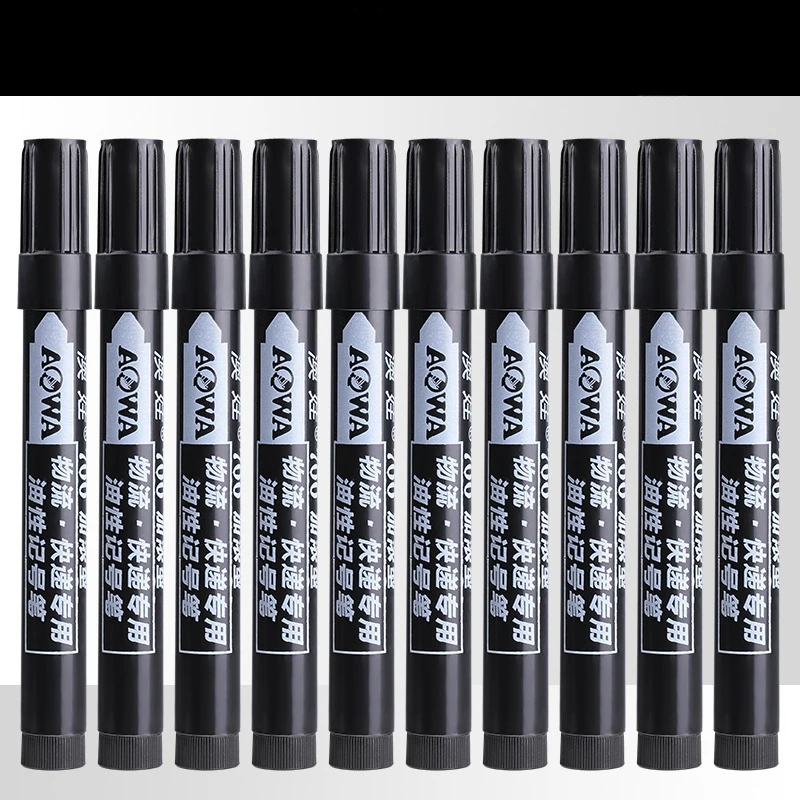 Premium Set of 10 Bold Black Non-Erasable Marker Pens for Permanent Marking and Notation