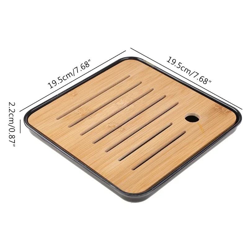 Bamboo Chinese Gongfu Tea Tray Box with Water Storage Drainage Serving Wood Marble Holder Table tea tray wooden serving tray