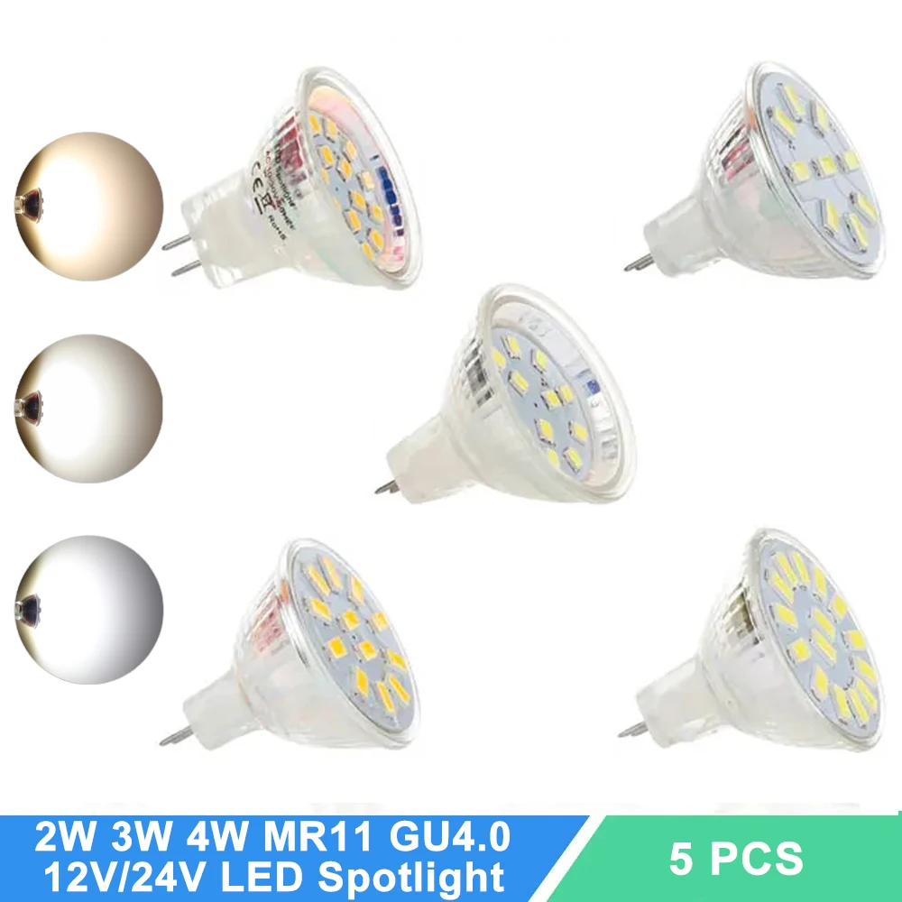 

5Pcs 2W 3W 4W AC DC 12V 24V MR11 GU4.0 LED Spot Light Bulbs Spotlights Super Bright Home Lamps Bombillas Replace Halogen 10W 20W