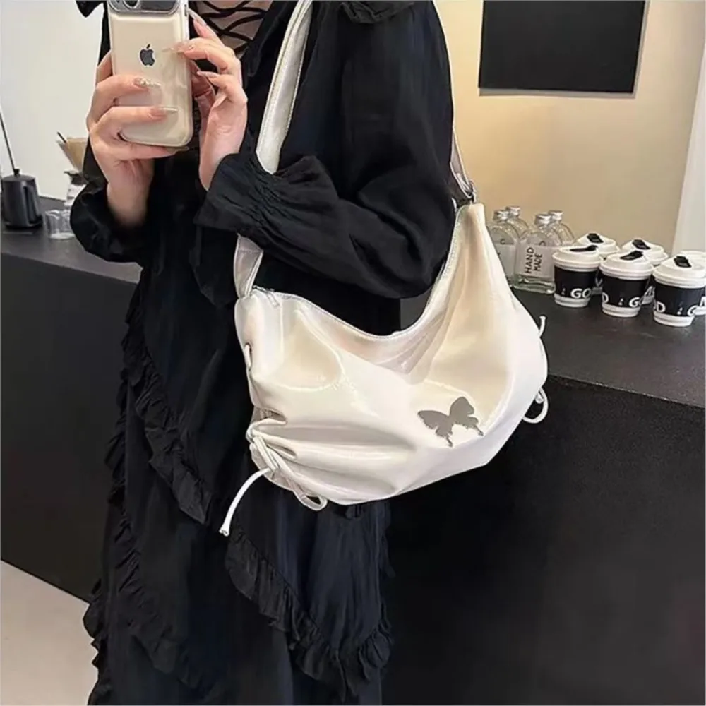 JIAERDI Hot Girls Black Shoulder Bags Women Sweet Cool Leather Bow Butterfly Chic Y2k Handbag Female Vintage Messenger Bag Purse
