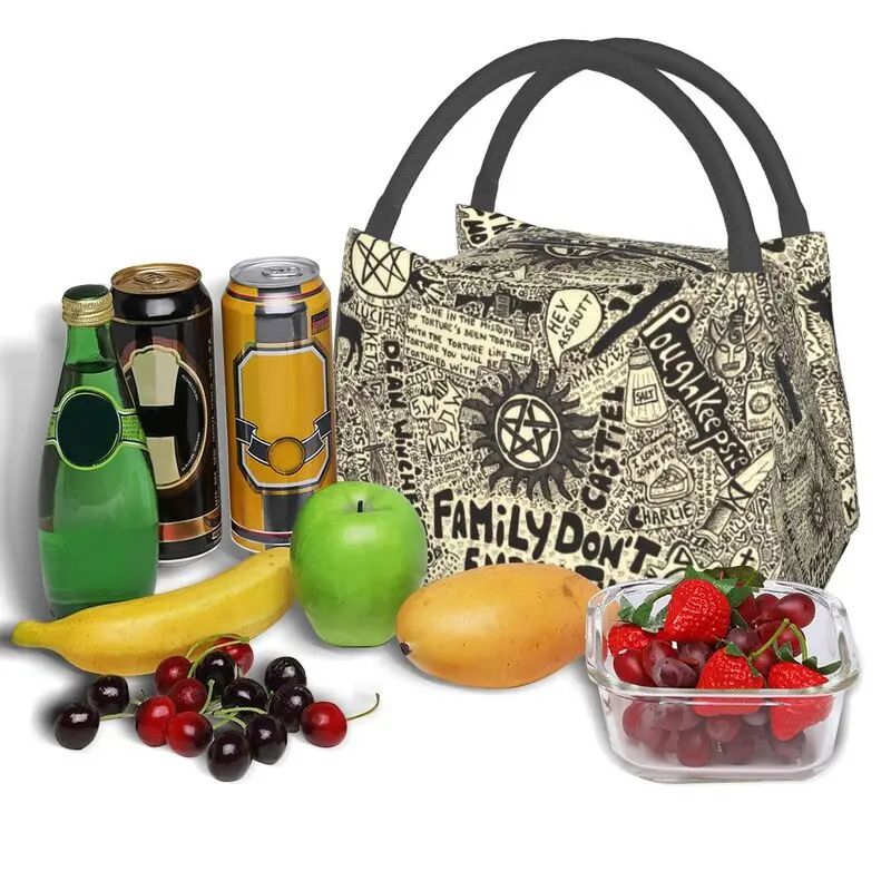 TV Show Supernatural Things Print Lunch Bag Women Warm Cooler Insulated Lunch Box for School Work Travel Picnic Food Tote Bags