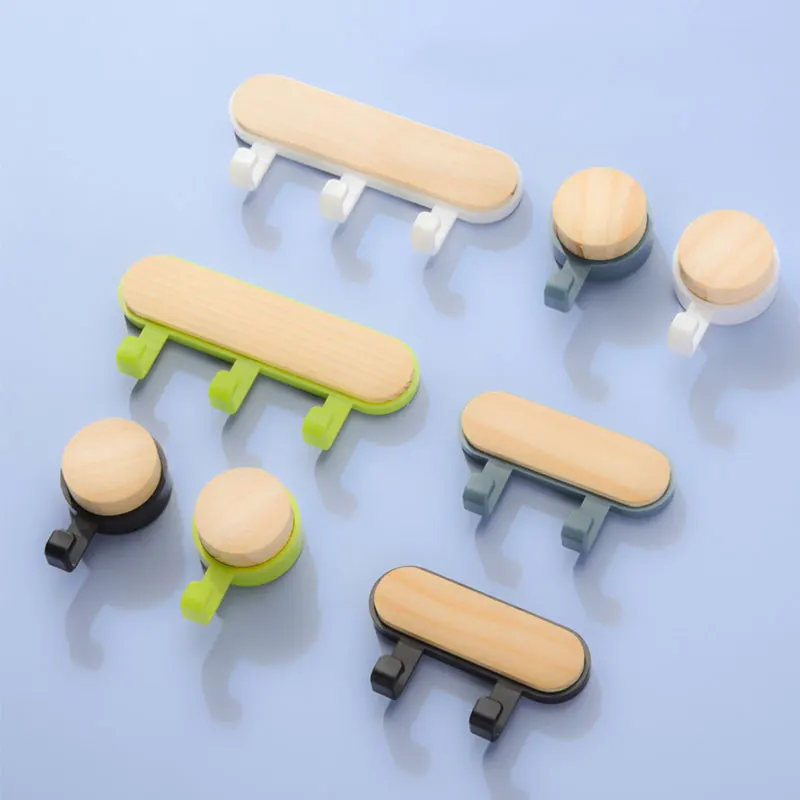 Self Adhesive Wall Hangers 1Pcs Strong Self Adhesive Door Wall Hangers Hooks ABS Wood Hat Racks Key Hanger Wall Organizer Kitchen Bathroom Accessories