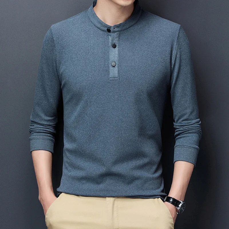 

Fleece Collar T Shirt Men Casual Solid Color Long Sleeve T Shirt for Men Autumn High Quality 100% Cotton Mens T Shirts Autumn