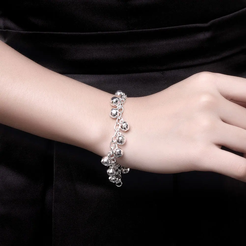 

Pretty Charm lovely Bells chain 925 Sterling silver Bracelets for woman Wedding party girl Holiday gifts fashion brands Jewelry