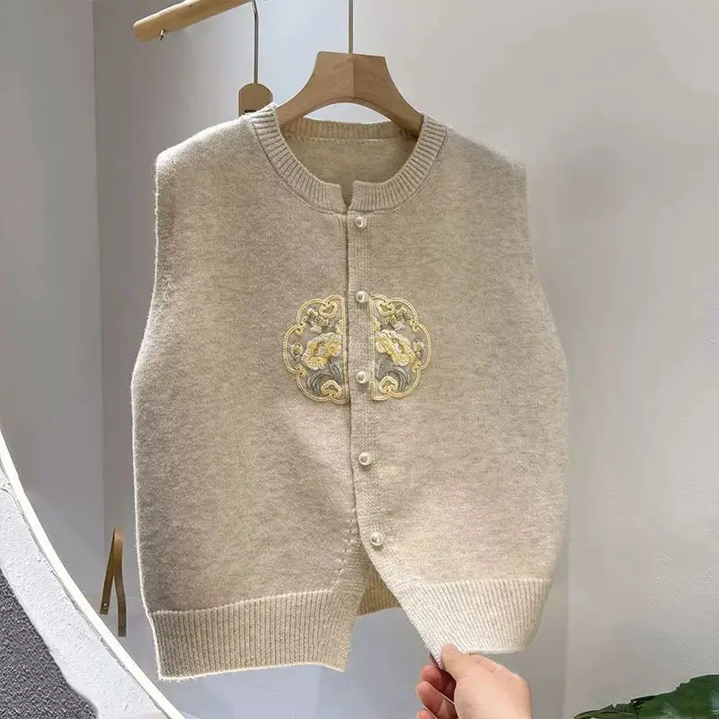 Pregnant Women's New Chinese Style Sleeveless Vest Jacket Spring/Spring New Maternity Embroidered Knitted Vest Coat LH167