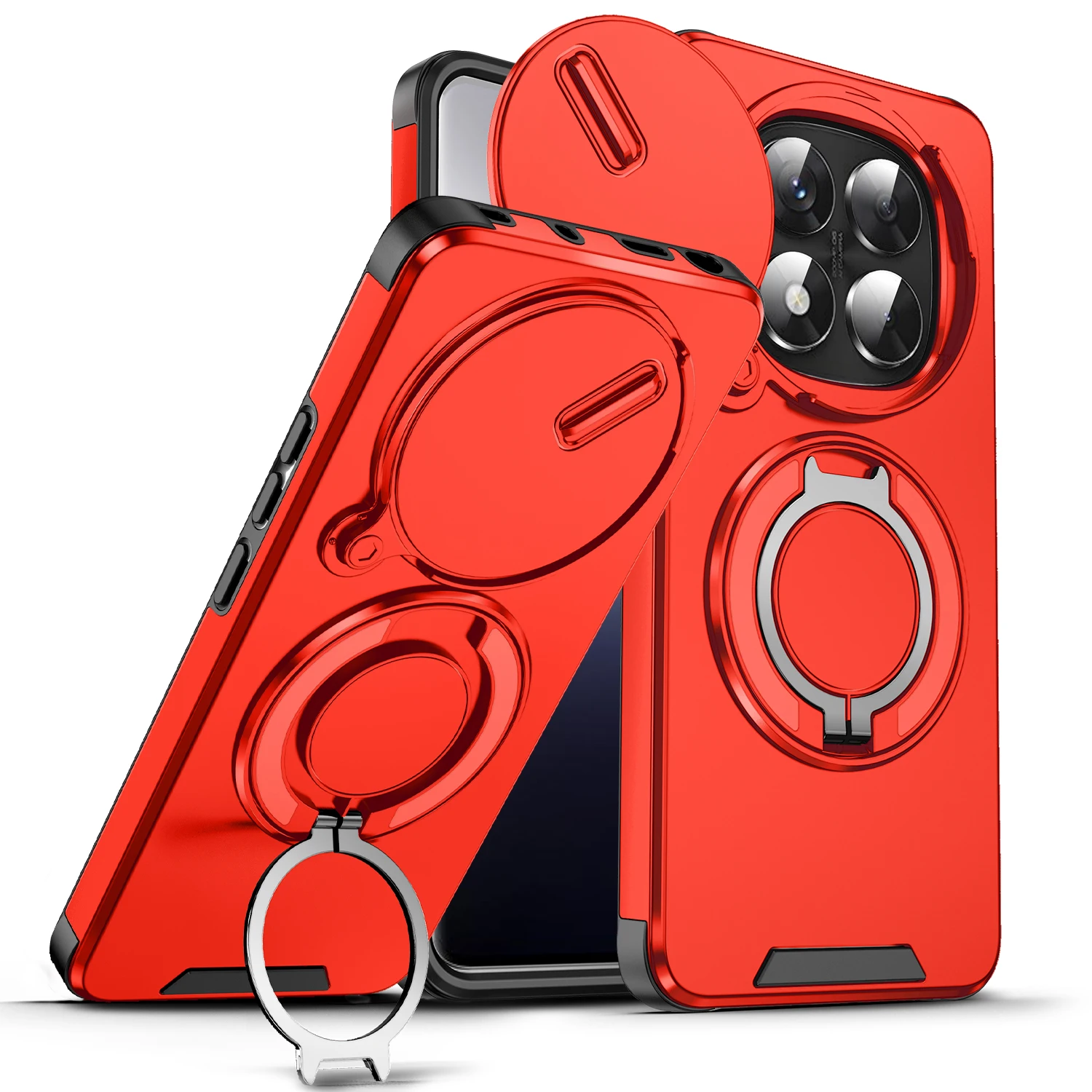 Rugged Armor Magnetic Bracket Phone Case with Slide Camera Protection Cover