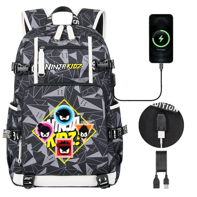 NinjaKidz Cartoon Children backpack School bag USB Men Women