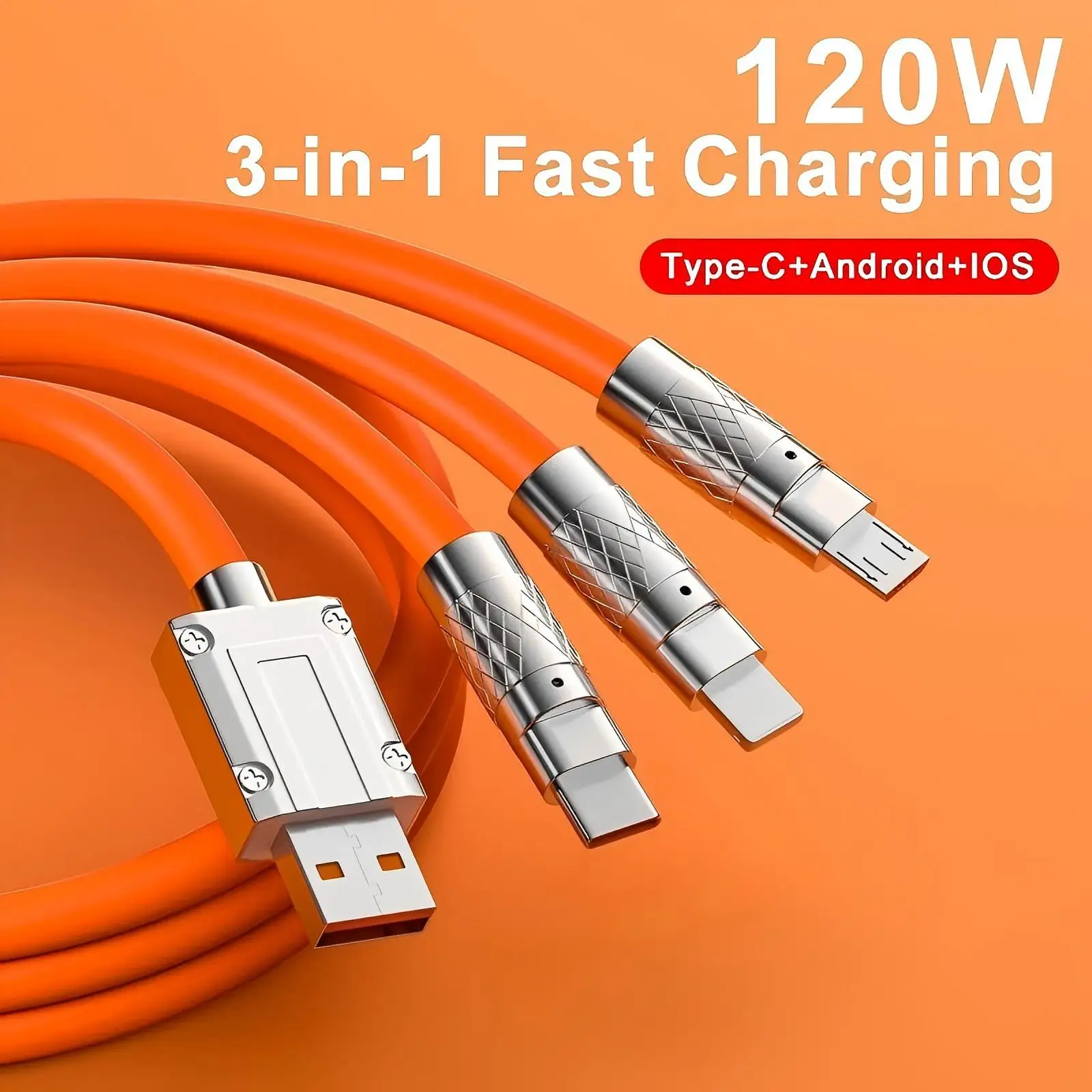 Versatile 3-in-1 Fast Charging Cable: 120W Multi-Port USB-C & Micro USB Data Cord