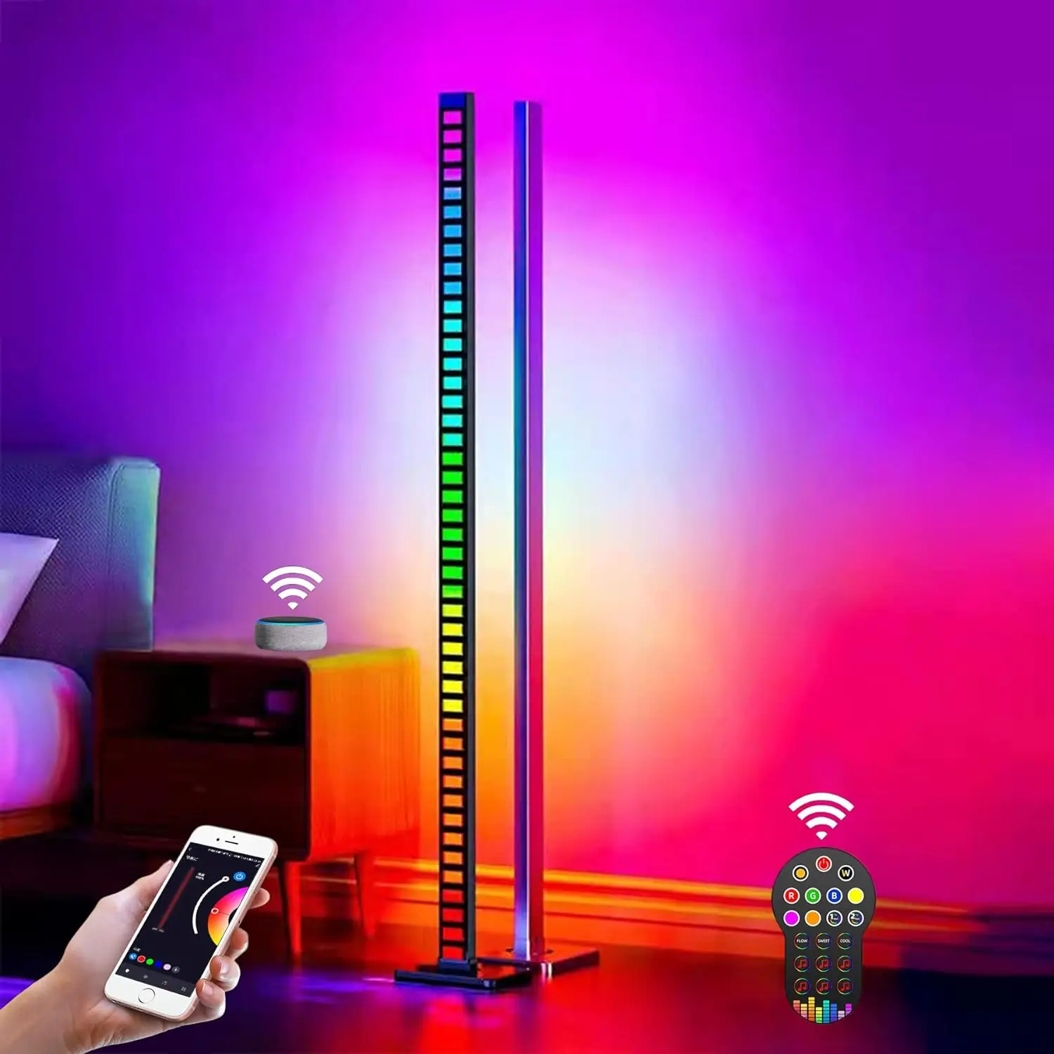 

Corner Lamp 48'', Smart RGB Floor Lamp Works with Alexa and Google Assistant, Detachable Color Changing Ambiance Lamp wi Gold cr