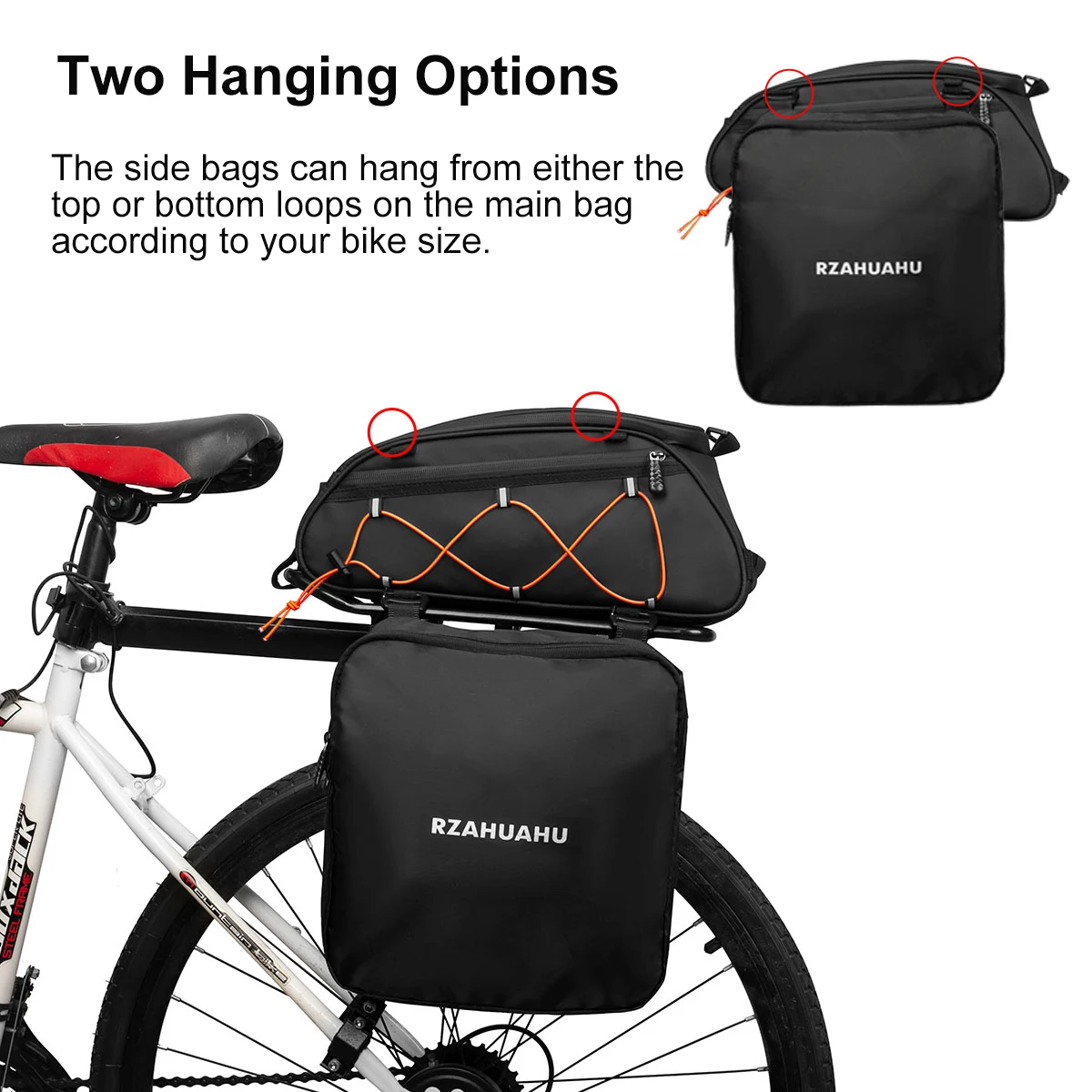 3-in-1 Bike Rack Bag Trunk Bag Waterproof Bicycle Rear Seat Bag Cooler Bag with 2 Side Hanging Bags Cycling Cargo Luggage Bag