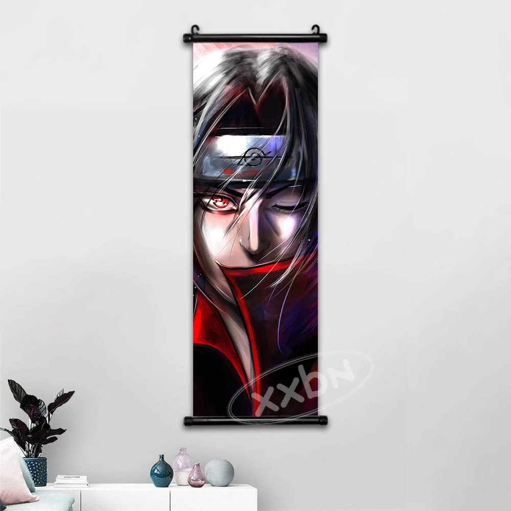 Cuadro colgante de Naruto, obra de arte de pared de anime, cuadro de desplazamiento, lienzo, figuras de dibujos animados, póster de Itachi Uchiha, última decoración del hogar para dormitorio y bar
