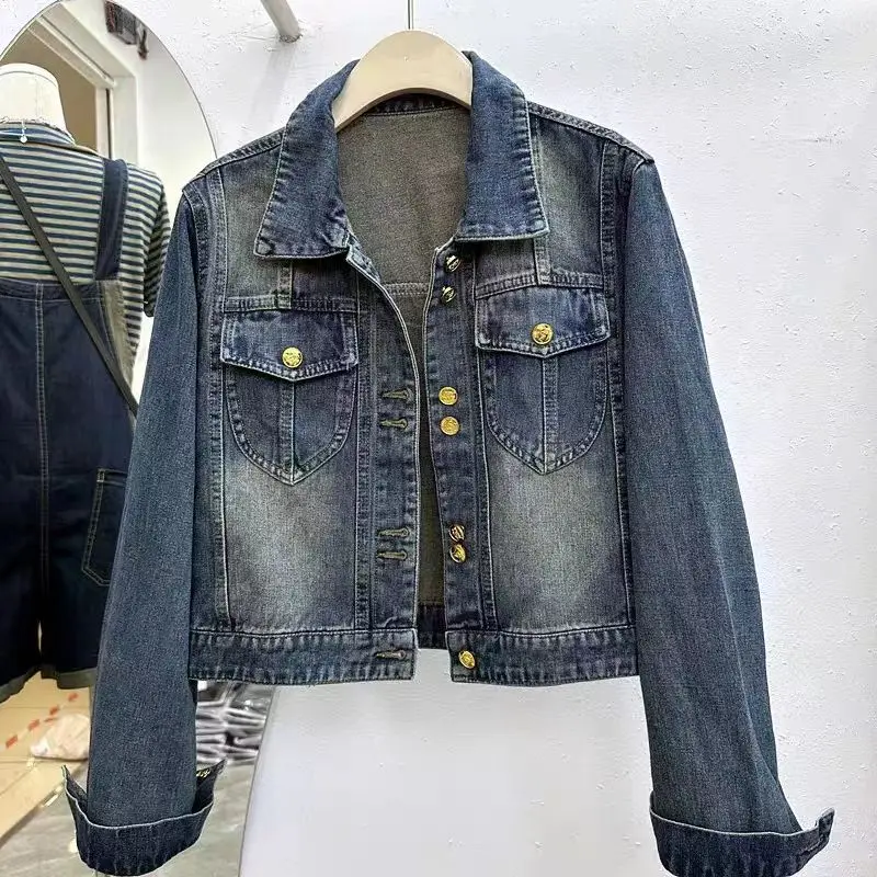 

2024 Autumn New Slim Short Denim Coat Women fashion Long Sleeve Vintage Solid color jeans Jacket ladies Cowboy outerwear R273