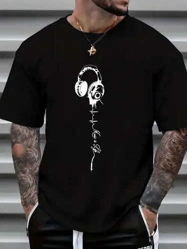 Men's summer earphones with letter print, breathable and comfortable round neck T-shirt, outdoor sports and leisure top - Image 7