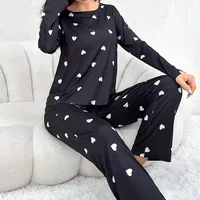 Ensemble de pyjamas College d'amour pour femmes, col rond, manches longues, pantalons longs, vêtements de nuit confortables pour filles, vêtements d'intérieur décontractés, automne et hiver 2