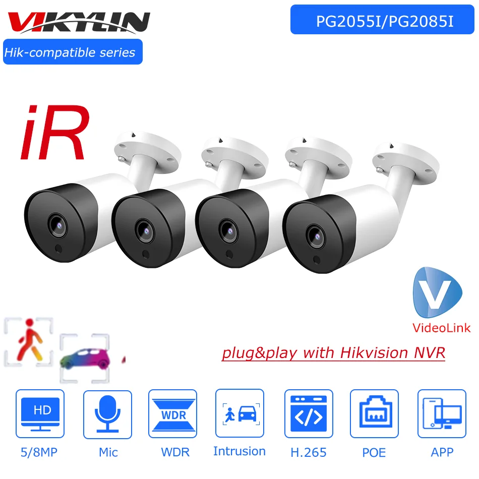Vikylin Hikvision Compatibile 5Mp 8Mp Ir Ip Camera Microfono Integrato Rilevamento Del Veicolo Umano Plug & Play Con Hikvision Nvr App View