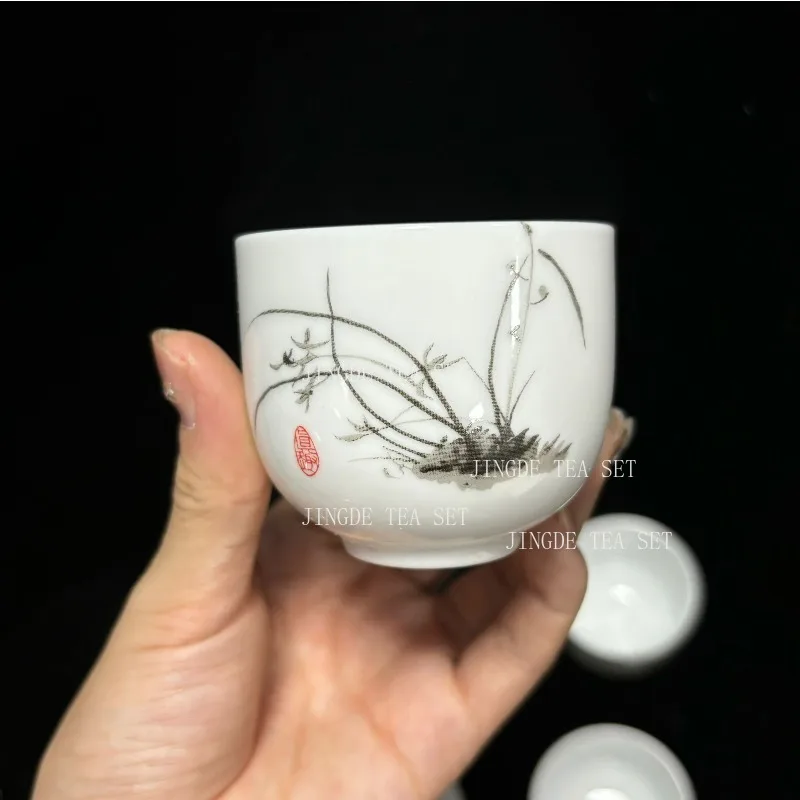 6pcs Chinese Ceramic tea cup set White Porcelain Pu'er Master cup Boutique Tea Bowl Household Drinkware Tea set Accessories