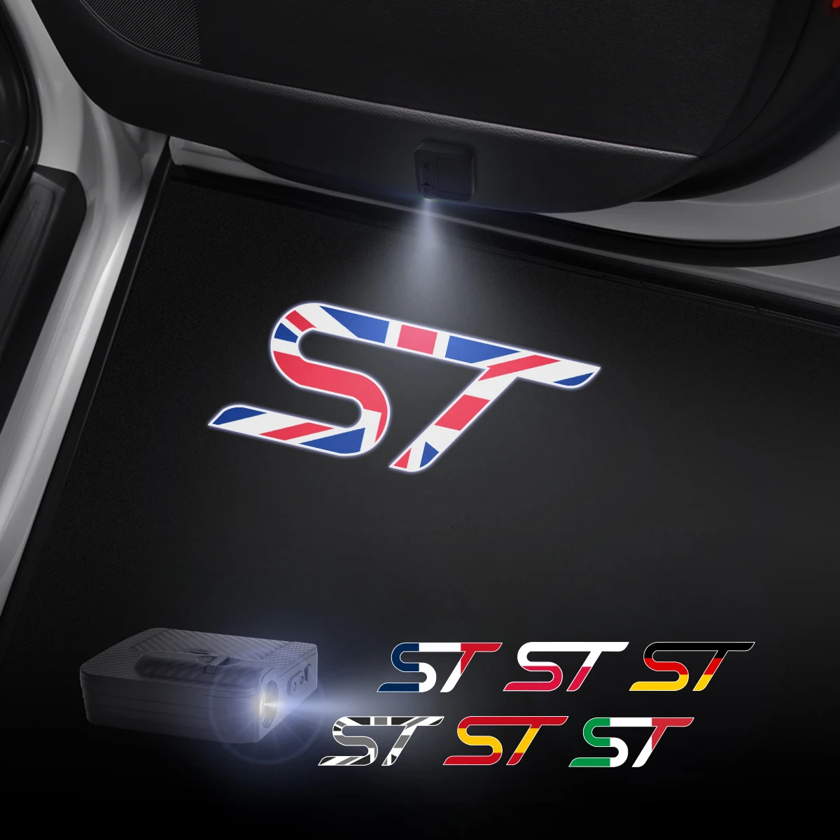 1/2 Pz Per Ford St Uk Spagna Germania Francia Italia Polonia Bandiera Porta Auto Luci Di Benvenuto Proiettore Laser Logo Rilevamento Wireless
