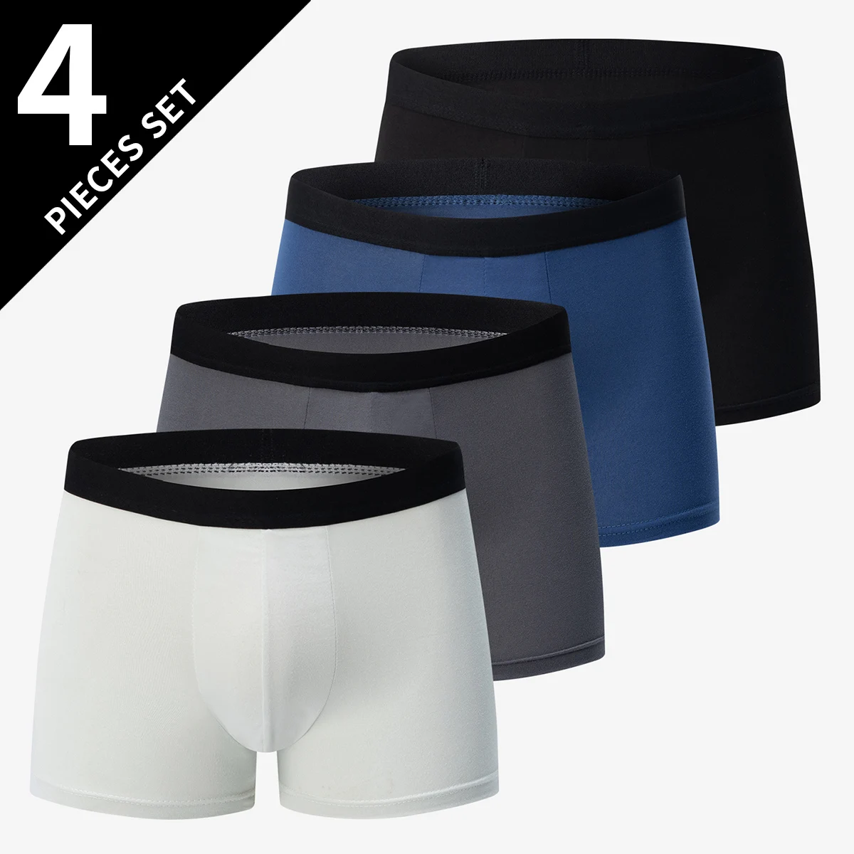 4 Pack Europe and America Size MEN'S Solid Color Sexy Boxer Underwear Antibacterial Breathable plus Size MEN'S Shorts Underwear 1
