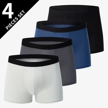 4 Pack Europe and America Size MEN'S Solid Color Sexy Boxer Underwear Antibacterial Breathable plus Size MEN'S Shorts Underwear 1