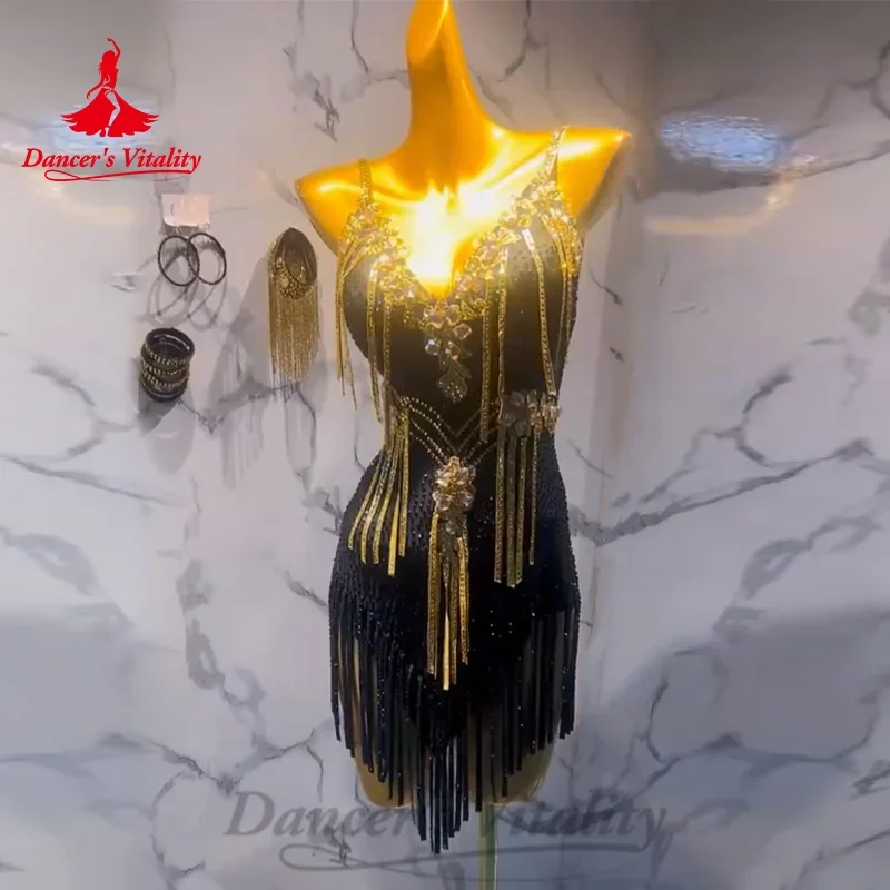 

Женский костюм для латиноамериканских танцев, роскошное платье с кисточками, расширенное индивидуальное оформление, для взрослых и детей, костюм для танго, самбы, представлений