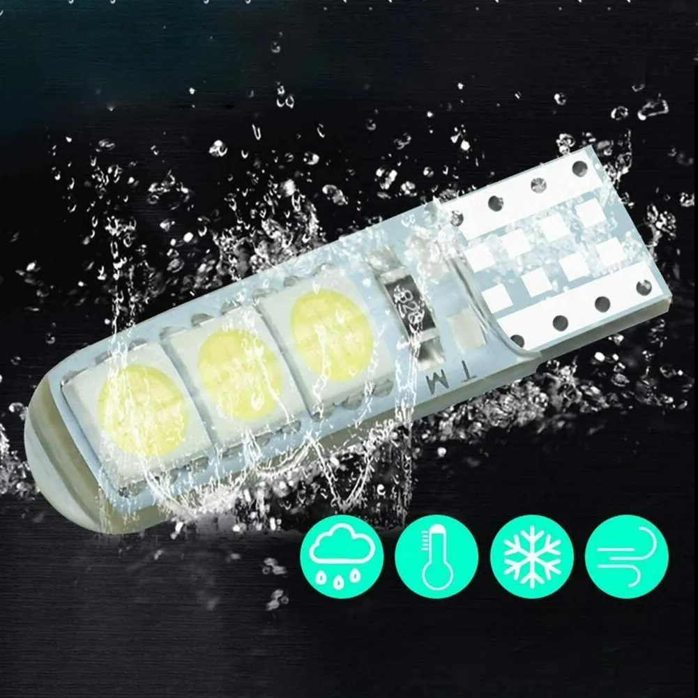 

2X W5W Car LED Bulbs White T10 5050 6SMD Side Lamp Wedge COB Canbus Silicone Indicator Trunk License Plate Light Reverse Signal