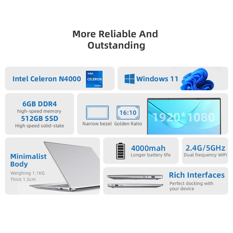 Intel-Intel Celeron n4000ノートブック,14.1インチ,6GB RAM, 512GB