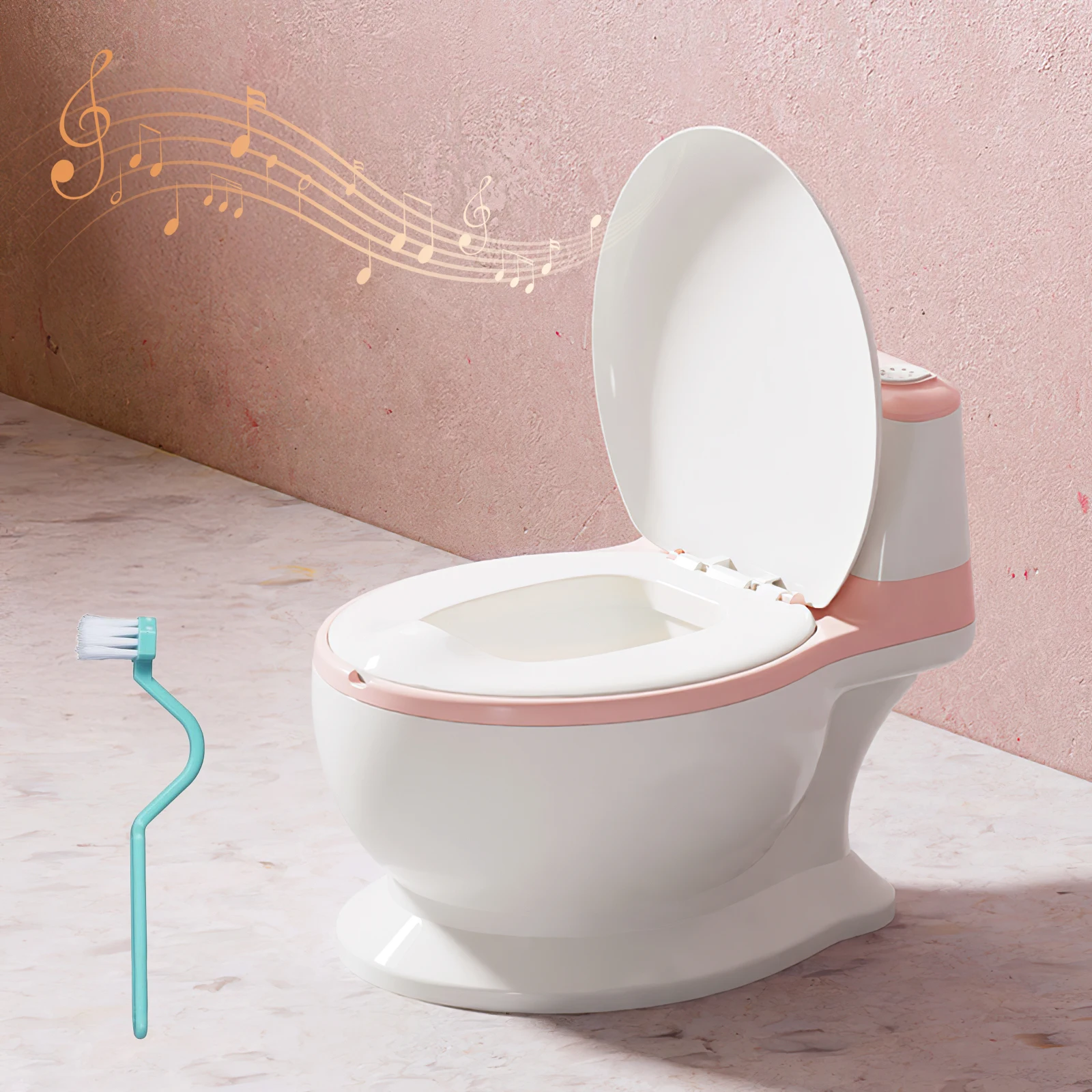 2 in 1 Toddler Potty Training Chair, large toilet seat and removable seat with soft cushion, potty, realistic flushing sound, ti